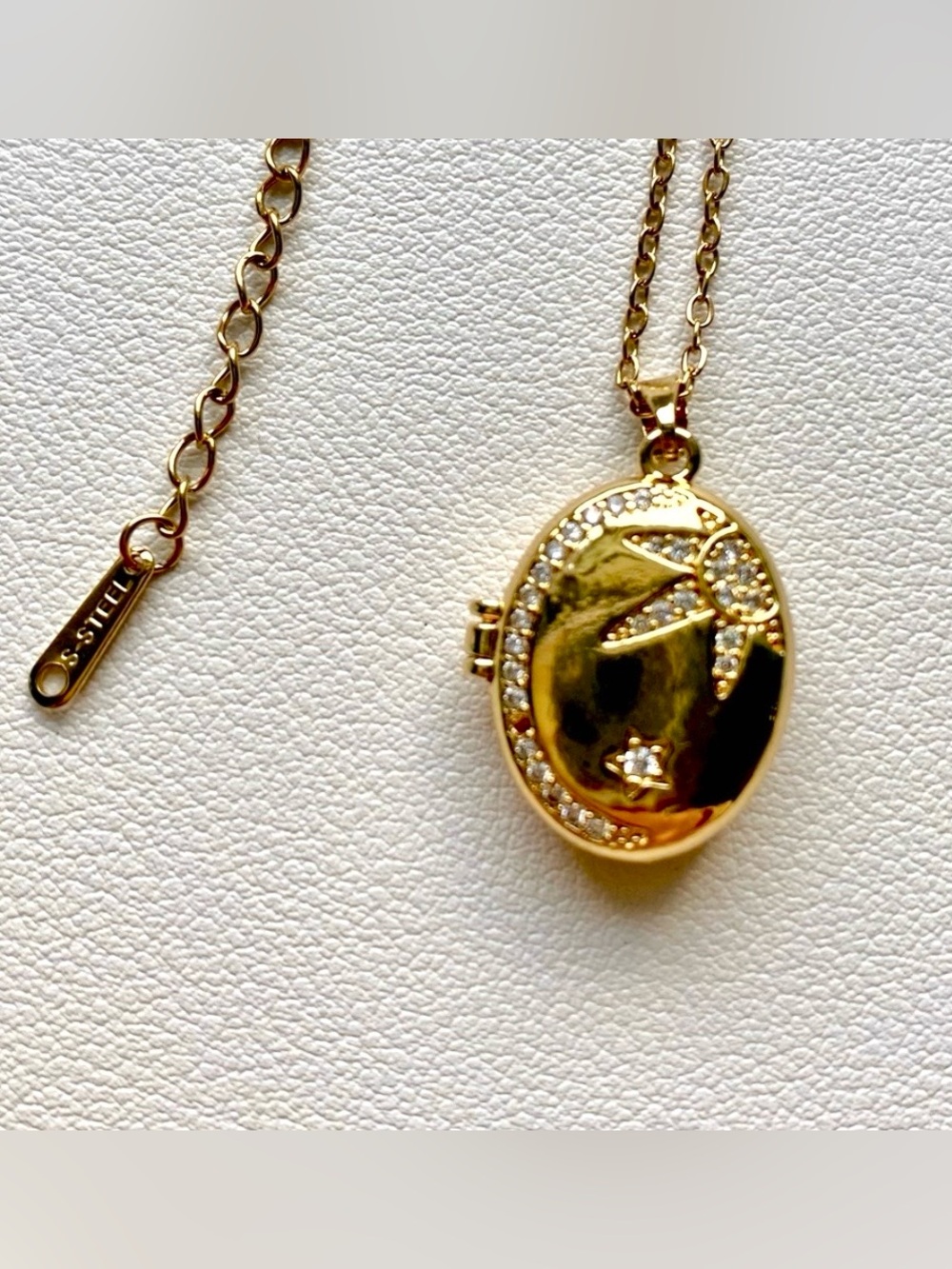 Gold Star and moon Locket Necklace